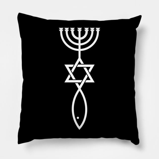 Messianic Seal Icthys Magen David Menorah Pillow by Beltschazar