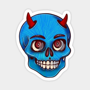 Blue striped skull with red devil’s horns Magnet