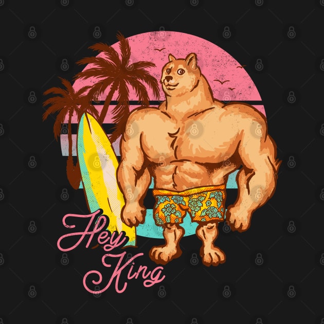 Swole Doge Chilling on the Beach | Hey King | Pink by anycolordesigns