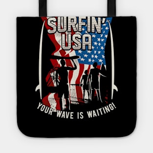 surfing usa with american flag Tote