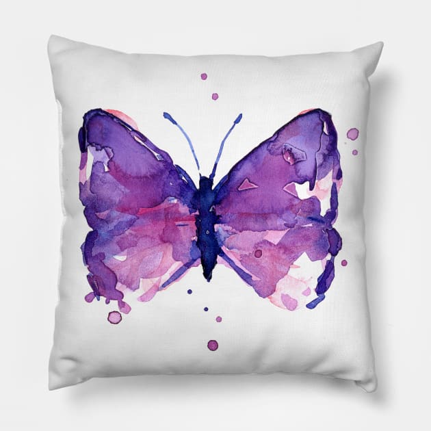 Purple Butterfly Watercolor Pillow by Olechka