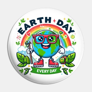 Earth Day Every Day Rainbow Funny Earth Wearing Red Glasses Pin