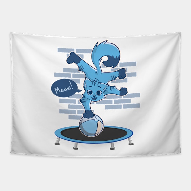 Trampoline Shirt | Cat Trampoline Jumping Shirt Tapestry by TellingTales