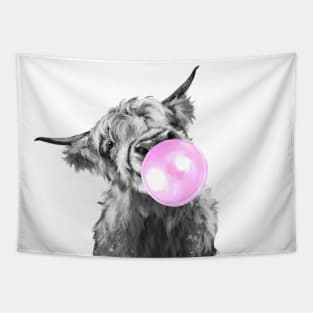 Bubblegum Black and White Highland Cow Tapestry