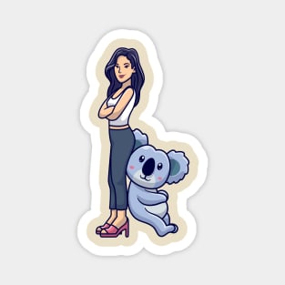 Cute Girl Posing With Koala Cartoon Magnet