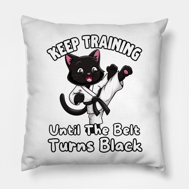 Black Cat Karate Black Belt Pillow by Estrella Design