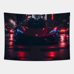 Chicago Night Ride Red Sports Car Tapestry