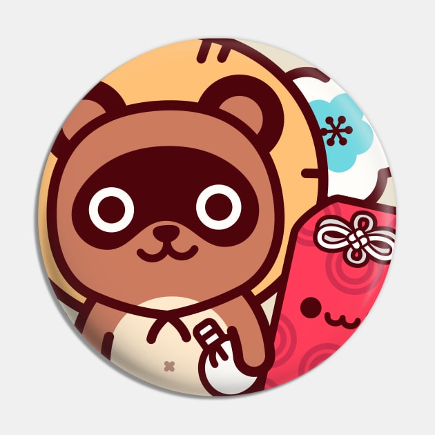 Tanuki Omamori Kawaii Pin by kudasai