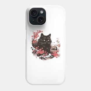 Black cat kanagawa wave Phone Case