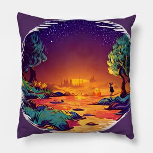 Magic Lantern Lighting Lake Water Pond Reflection Watercolor Pillow