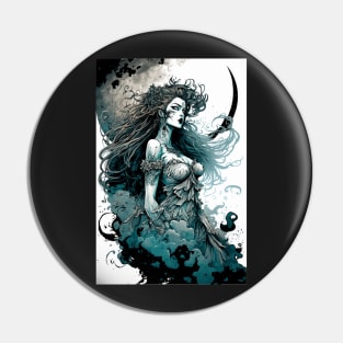 Fierce Moon Goddess Illustration Pin