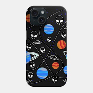 the space, the aliens and the earth in pattern Phone Case