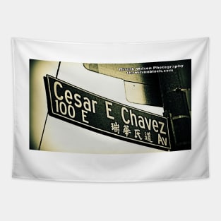 Cesar Chavez, Chinatown, Los Angeles, California by Mistah Wilson Tapestry