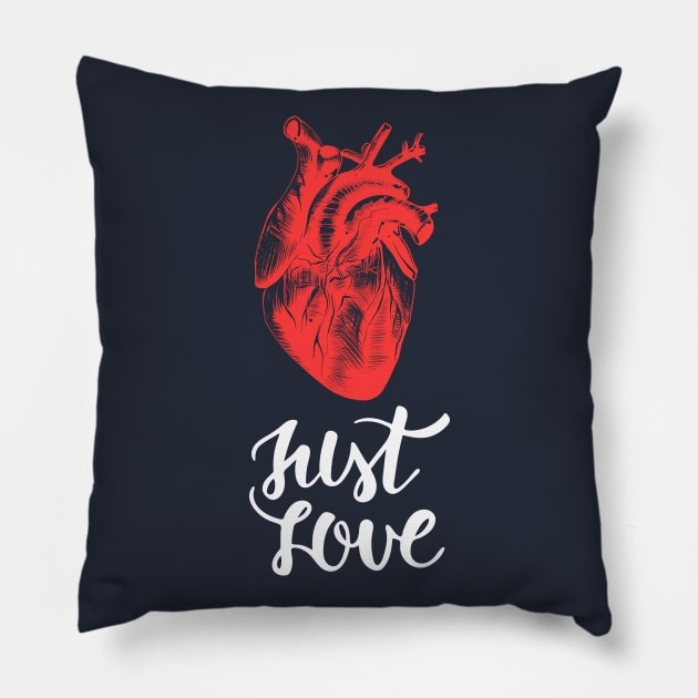 Just Love Lettering Romantic Quote With Heart Pillow by Mia_Akimo