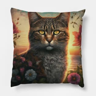 cute cat with flowers ,funny cats with flowers , cats lovers Pillow