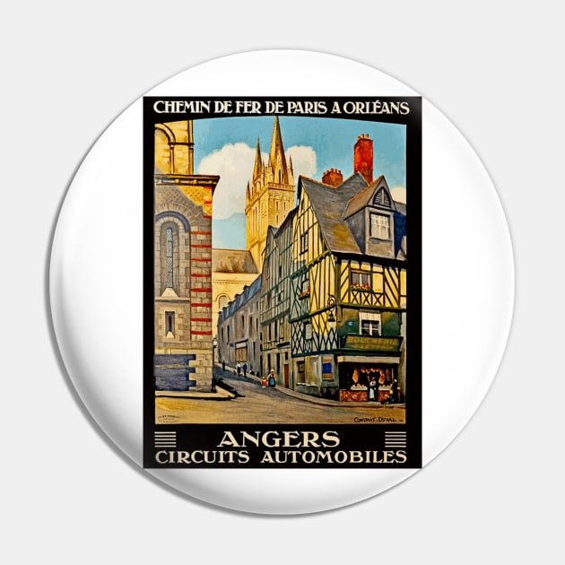 Angers France - Vintage French Travel Poster Design Pin by Naves