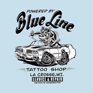 Blue Line Tattoo La Crosse WI Hot Rod Logo T-Shirt