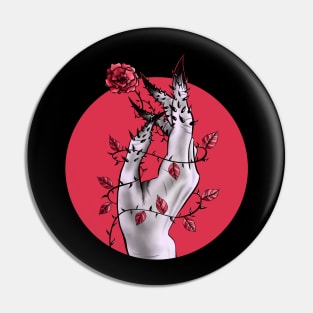 Creepy Deformed Hand With Rose And Thorns Gothic Art Pin