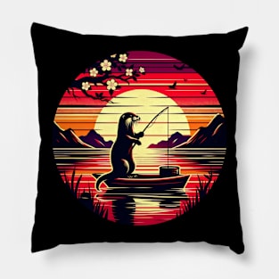 Aquatic Animal Vintage Sunset Cute Japanese Art Otter Pillow