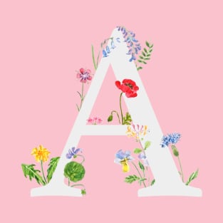 botanical monogram alphabet A wildflowers T-Shirt