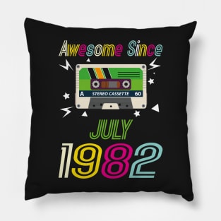 Funny Birthday Quote, Awesome Since July 1982, Retro Birthday Pillow