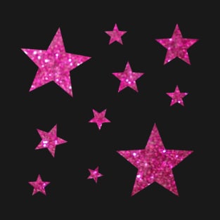 Hot Pink Faux Glitter Stars T-Shirt