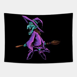 halloween witch flying broom Tapestry