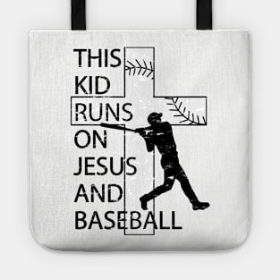 This Kid Runs on Baseball and Jesus Christian Cross Tote