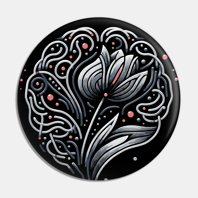 Symbolic Parkinson's Awareness Brain & Tulip Design Pin by Xeire