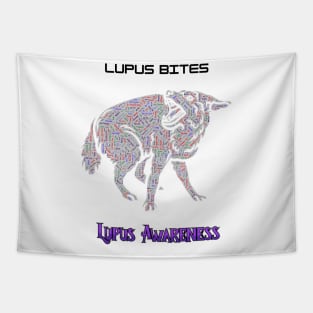 Lupus Bites!  Lupus wolf comprised of Lupus symptoms WordArt. Tapestry