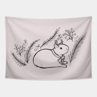 Reindeer Capybara [Black Lines] Tapestry