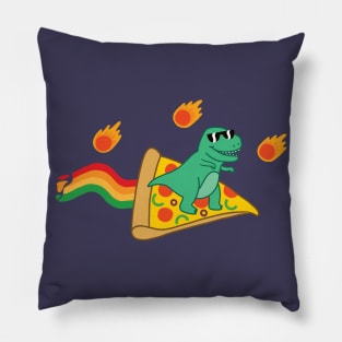 Pizza Dinosaur Surfing Past the Asteroids Pillow