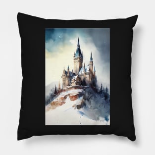 Castle On A Snowy Hill Pillow