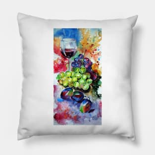 Still life with wine and fruits Pillow