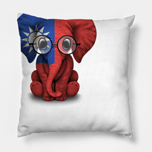 Baby Elephant with Glasses and Taiwanese Flag Pillow