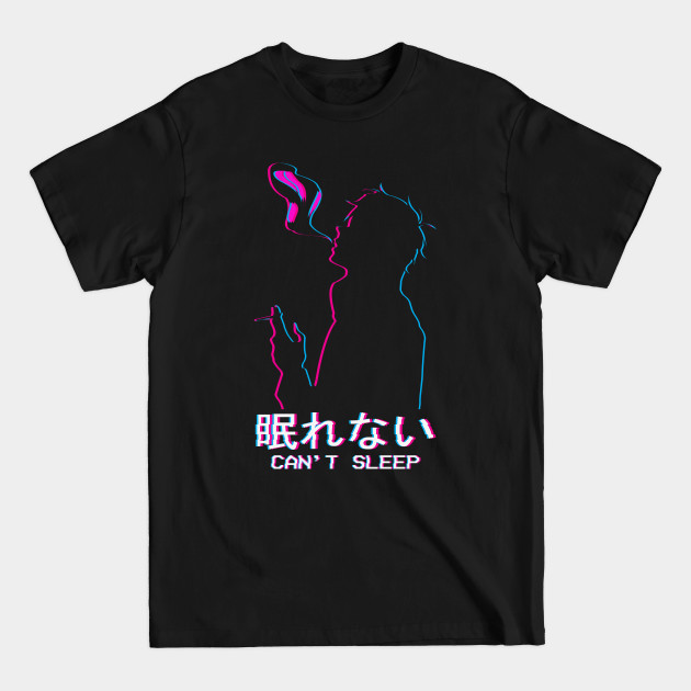 Disover Can't Sleep Smoking Anime Boy Silhouette Vaporwave - Vaporwave Aesthetic - T-Shirt