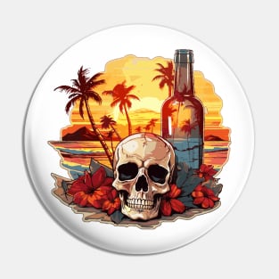 Skull and Empty Bottle - Summer Paradise (Black Lettering) Pin