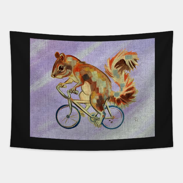 Squirrel On Bike (purple background) Tapestry by ellemrcs