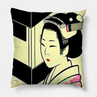 Japanese geisha, woodblock style Pillow