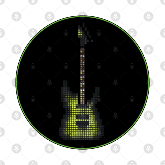 Tiled Pixel Green Burst Electric Guitar in a Black Circle by gkillerb