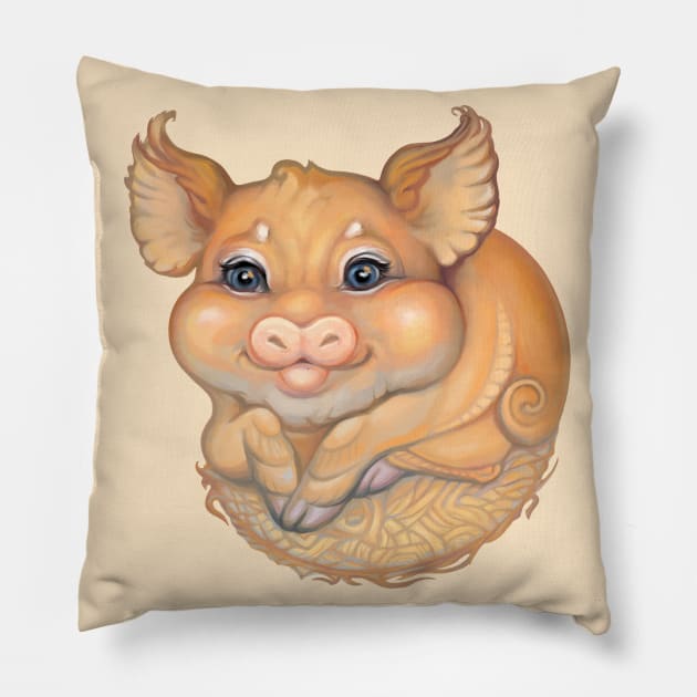 Yellow Earth Pig 2019 Pillow by Yulla