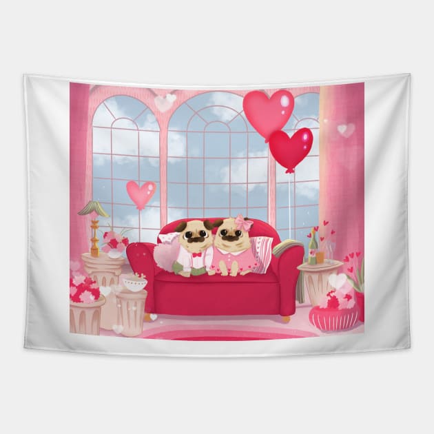 Valentines Pug Tapestry by Susee