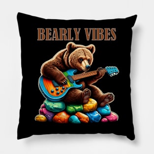 Bearly Vibes Bear Playing Guitar Pillow