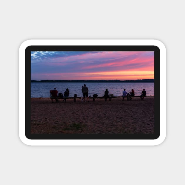 People silhouettes at lake shore Magnet by lena-maximova