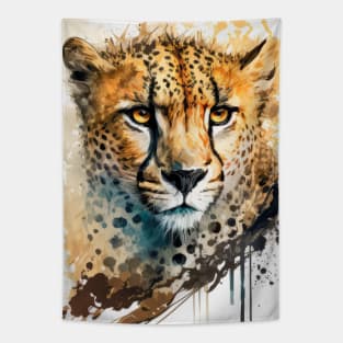 Cheetah Portrait Animal Painting Wildlife Outdoors Adventure Tapestry