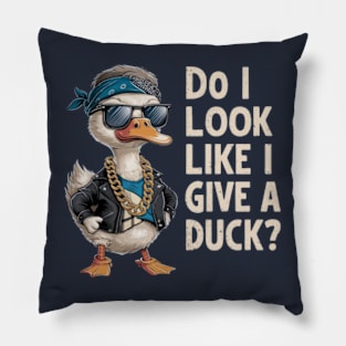 A hilarious and vibrant vintage-inspired illustration of an adorable a fashionable hipster duck Pillow