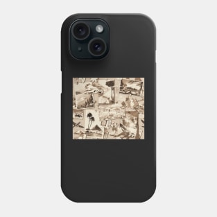 The Wall  of retro Postcards (sepia) Phone Case