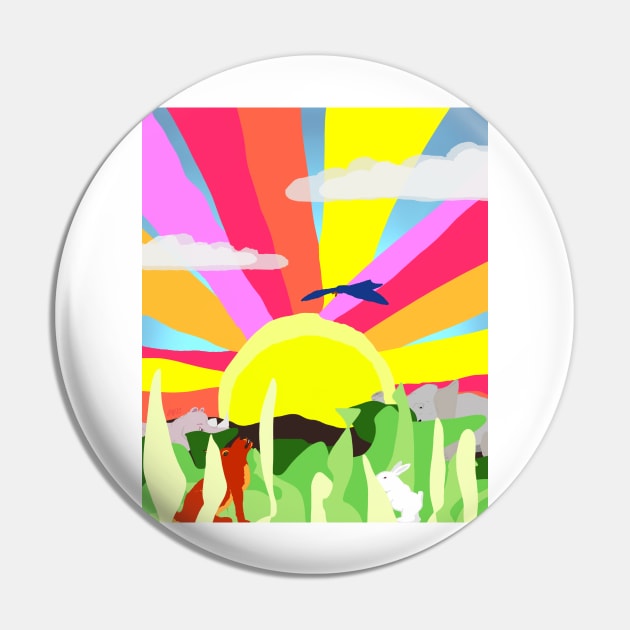 The Quiet Sunrise, with animals in a peaceful fun and colorful landscape Pin by davidscohen