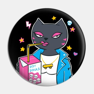 Skater Cat Girl Drinking Boy Souls Pin