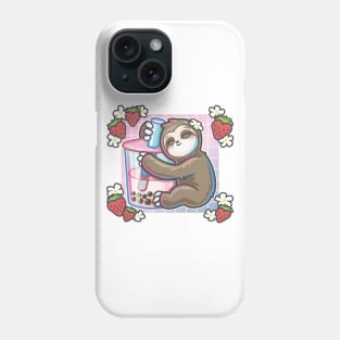 Kawaii Sloth Strawberry Milk Boba Tea Phone Case